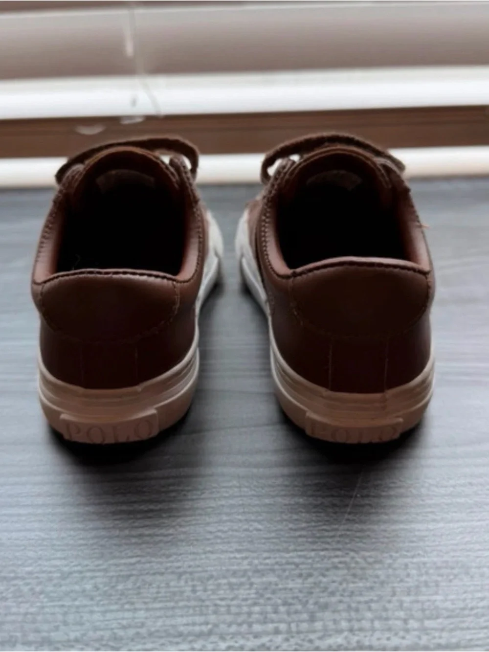 Polo by Ralph Lauren Brown Leather-Look Kids Sneakers with White Sole